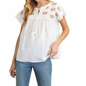 NEW LLOVE aztec embroidered blouse in ivory